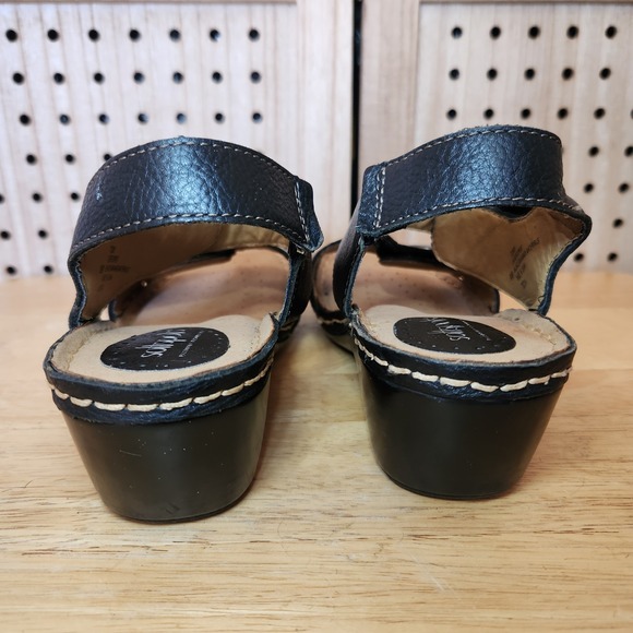 SOFTSPOTS Women's •Pamela• Wedge Sandal 8M Pillow Top Tech Black Upper Leather - Picture 3 of 7